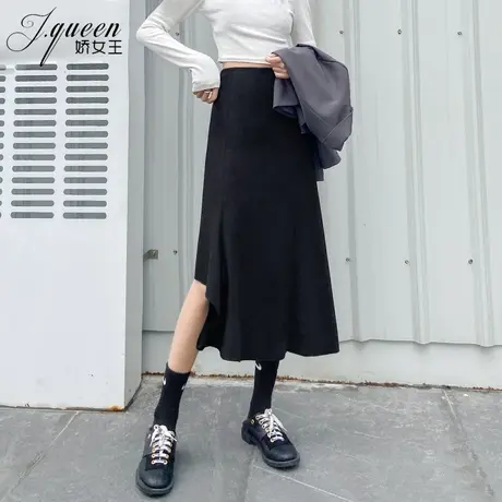 半身裙女高腰秋季复古不规则气质修身显瘦百搭中长款A字包臀裙子图片