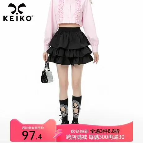 甜飒风黑色蓬蓬蛋糕裙女2023春秋高腰百褶短裙显瘦A字半身裙子图片