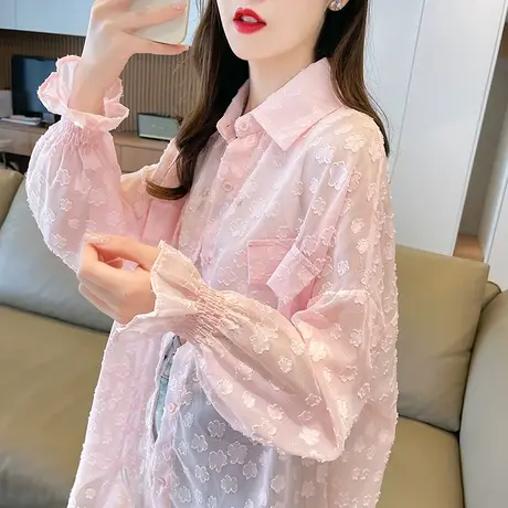 轻薄雪纺衬衫防晒衣女夏季韩版宽松薄款透气超仙防晒服开衫外套潮商品大图