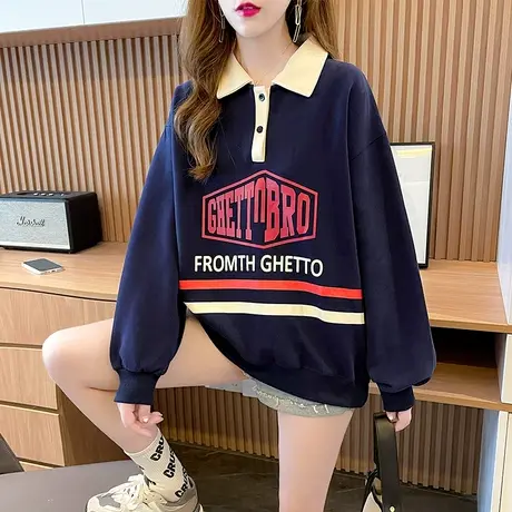 早秋装卫衣女春秋季韩版宽松设计感小众polo领ins薄款上衣外套潮商品大图