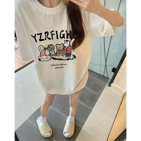 纯棉重磅设计感小众短袖t恤女ins潮牌夏季宽松港味复古chic上衣服商品大图