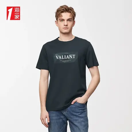 海一家简约休闲短T2023夏季新款字母印花舒适圆领男士短袖T恤商品大图