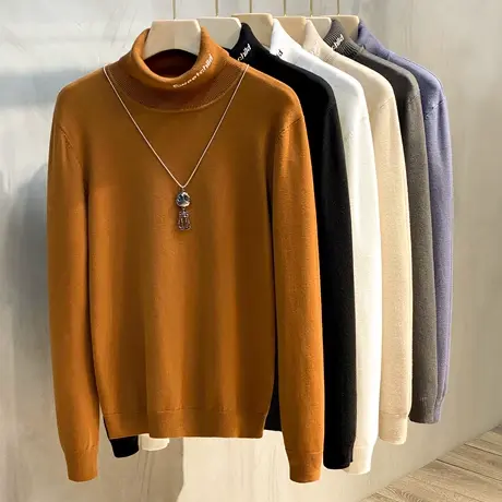 时尚小刺绣秋冬季新款男士高领毛衫内搭保暖针织衫毛衣潮男打底衫商品大图