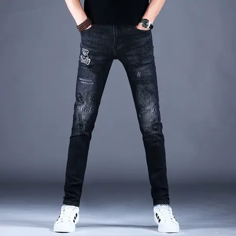 2023男士新款牛仔裤男时尚修身刺绣小脚裤百搭棉弹男潮牌百搭休闲商品大图