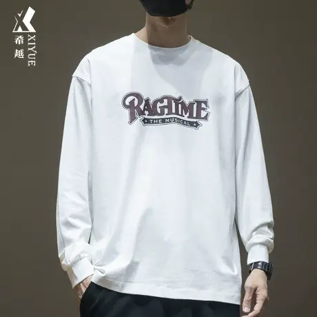 美式ins字母热转印长袖体恤男生重磅精梳全棉T恤秋冬宽松大码卫衣商品大图