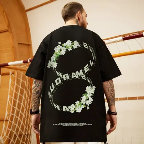 高街短袖t恤大码男装纯棉宽松情侣夏季oversize美式上衣服ins潮牌商品大图