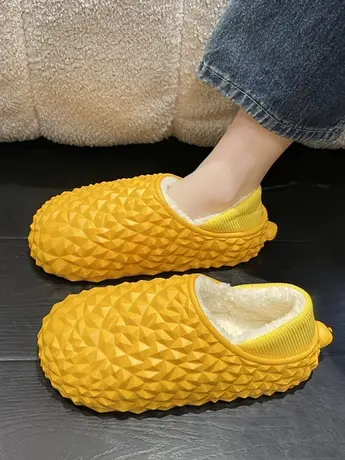 榴莲棉拖鞋女冬季搞怪时尚加绒外穿居家防水外出防寒保暖包头拖女商品大图