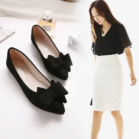 2023秋季新款蝴蝶结网红尖头单鞋女平底百搭豆豆鞋船鞋工作大码41商品大图