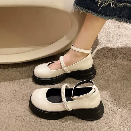 浅口小皮鞋女2023秋季软妹风萝莉一字扣带圆头复古学院风英伦单鞋图片