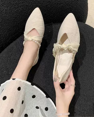 2023年夏季新款浅口尖头平底仙女晚晚风温柔法式配裙子单鞋女瓢鞋商品大图