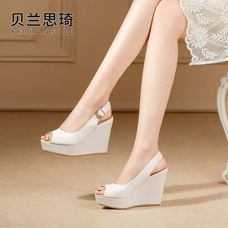 真皮后空防水台高跟鱼嘴凉鞋女2023夏季新款舒适厚底坡跟凉鞋商品大图