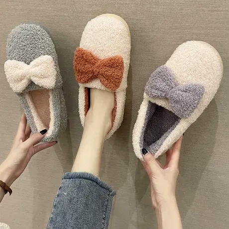棉拖鞋女冬包跟家居室内家用保暖可爱蝴蝶结防滑厚底月子毛绒冬天商品大图