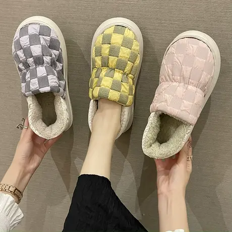 防水羽绒棉拖鞋女冬季室内保暖防滑居家用厚底情侣可外穿包跟棉鞋商品大图