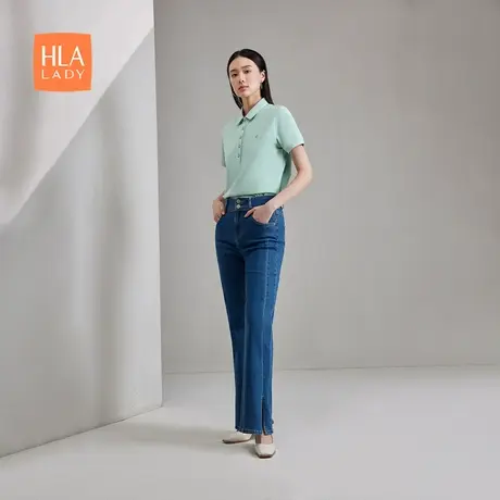 HLA/海澜之家透气清新短袖POLO衫24春夏新款通勤职业刺绣上衣女装商品大图