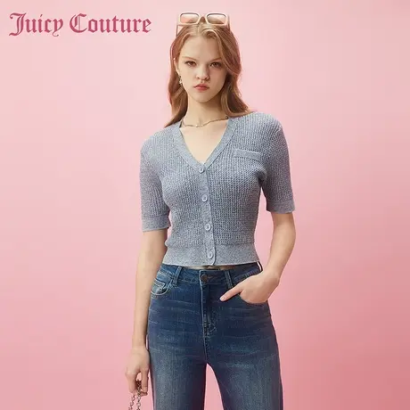 Juicy Couture橘滋春夏新款温柔甜美风v领短袖针织开衫T恤女商品大图