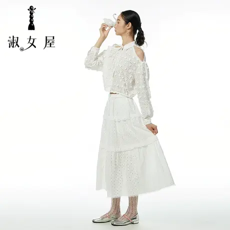 淑女屋官方旗舰店2023秋新款显瘦百搭白色镂空分割线长款半截裙图片
