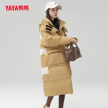 鸭鸭羽绒服女2023年冬季新款中长款时尚休闲保暖撞色外套Y图片