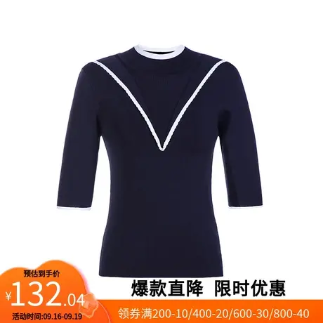 【艾格】2023春季新款修身甜美上衣女花瓣领套头针织衫潮官方旗舰图片
