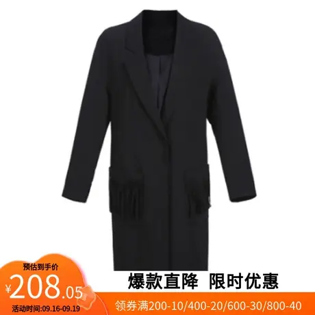 【艾格】西装领大衣女2023春季新款简约拼接流苏直筒中长款外套图片