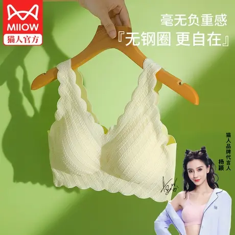 猫人内衣女士小胸聚拢显大薄款固定杯上托防下垂美背文胸侧收副乳图片