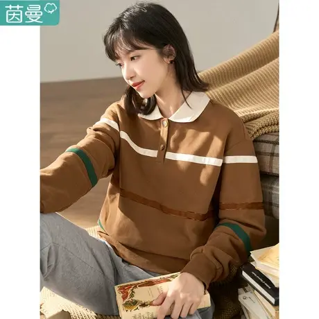 茵曼旗舰店polo领卫衣女2023冬季新款宽松显瘦套头保暖长袖上衣图片