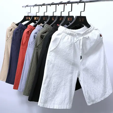 夏季短裤男裤子外穿棉麻休闲男士五分裤百搭沙滩运动韩版潮流宽松商品大图