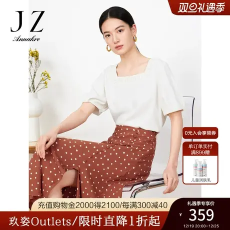 玖姿安娜蔻法式雪纺女23夏季新白色休闲短袖套头上衣商品大图