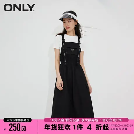 ONLY2023夏季新款时尚工装风字母高腰背带连衣裙女|123216031图片