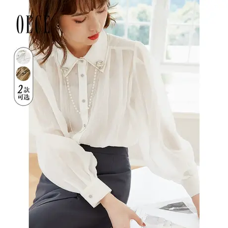 Oece气质通勤衬衫春秋新款女法式薄款长袖衬衣设计感上衣图片
