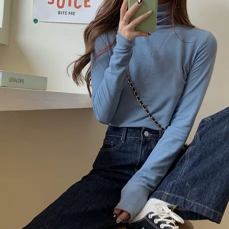 高领打底衫女长袖2023秋冬百搭加厚保暖德绒t恤内搭洋气上衣加绒图片