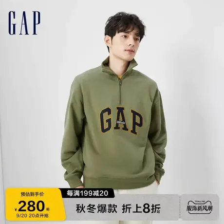 Gap男女装秋季2023新款LOGO高领碳素软磨抓绒卫衣804509宽松上衣图片
