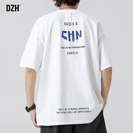 男士白色纯棉t恤男夏季薄款宽松印花上衣2023新款衣服男款体恤衫商品大图