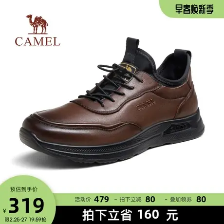 骆驼男鞋2024秋春新款牛皮轻软减震鞋免系套脚鞋商务运动皮鞋男款商品大图