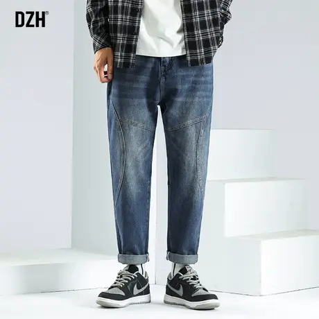 男士拼接复古直筒牛仔裤男春夏2023新款潮牌裤子大码休闲长裤男款商品大图