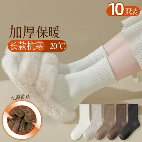 袜子女冬季纯色毛圈中筒袜纯棉加绒加厚保暖不闷脚女袜无痕不硌脚商品大图