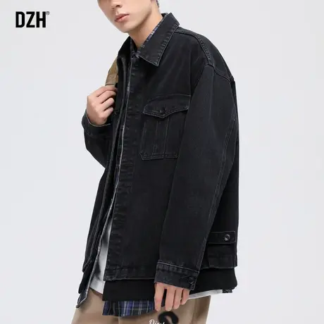 男士黑色牛仔外套男秋季潮牌美式复古工装夹克衫上衣男装2023新款图片