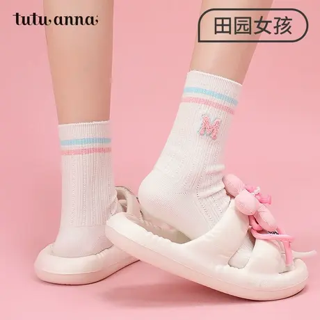 tutuanna春夏短袜女 田园女孩风女士棉质透气中筒袜子刺绣短袜女商品大图
