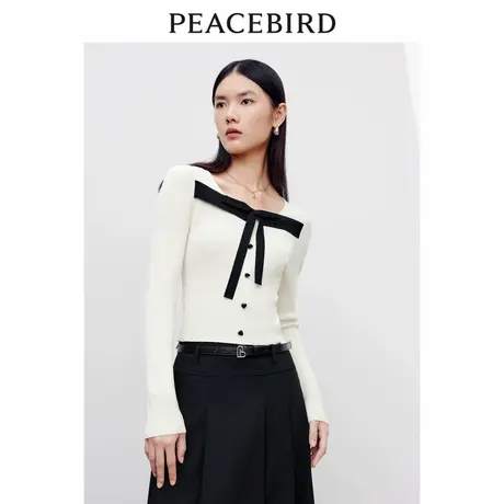 【商场同款】太平鸟女装秋季新款优雅蝴蝶结线套衫A1EED3501商品大图