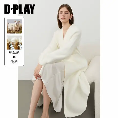 DPLAY【黑标】2025年春季新款白色毛衣女长款外套气质针织衫上衣商品大图