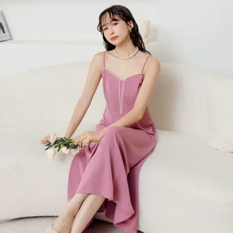 桔熊夏季韩版浪漫微性感凉爽雪纺桃心领吊带长裙子女神大码DA9207图片