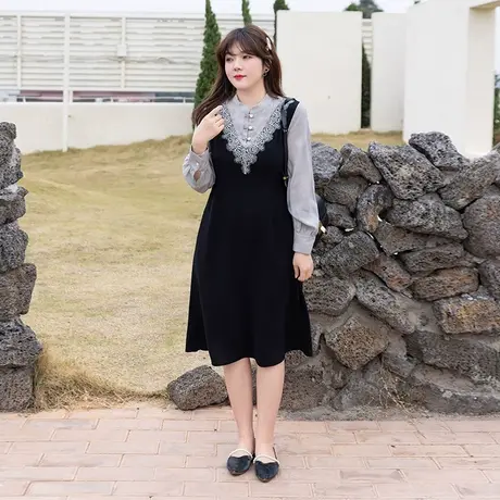 绮娑大码2023秋季新款复古气质淑女减龄胖MM显瘦遮肉中长款连衣裙商品大图