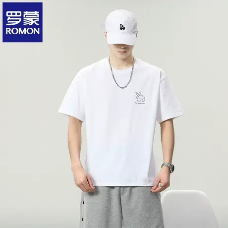 罗蒙短袖t恤男士夏季新款潮牌印花宽松青年百搭圆领纯棉上衣服N1Z商品大图