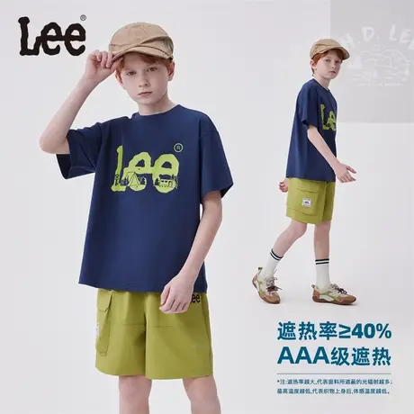 lee藏青色男女儿童短袖T恤2025年夏季新款大童衣服上衣薄款小孩图片