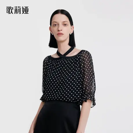 歌莉娅复古波点真丝上衣女秋季新款黑色显瘦设计感小衫1B7L3B440图片