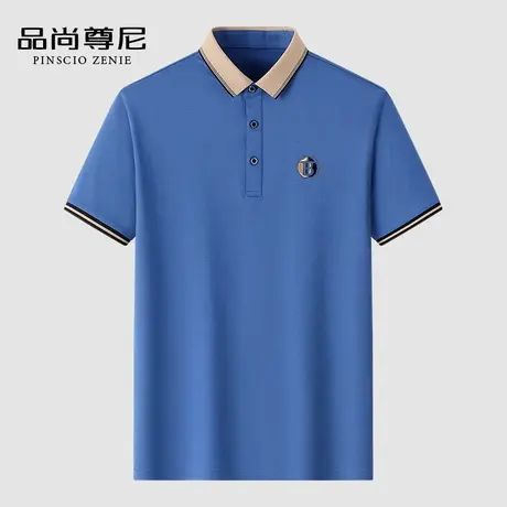 【珠地棉】男士短袖POLO衫小标刺绣撞色翻领T恤夏季中老年爸爸装商品大图