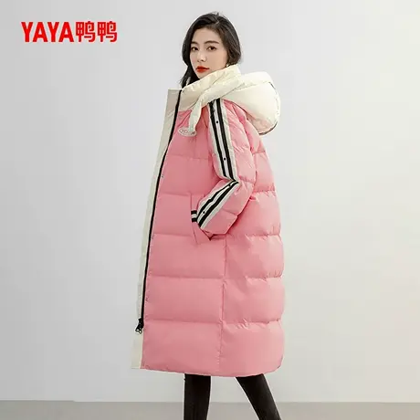 鸭鸭羽绒服女士2024秋冬新品过膝中长款连帽加厚时尚保暖鸭绒外套商品大图