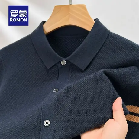罗蒙男士翻领长袖针织衫2025秋季新款时尚百搭休闲保暖开衫毛衣男商品大图