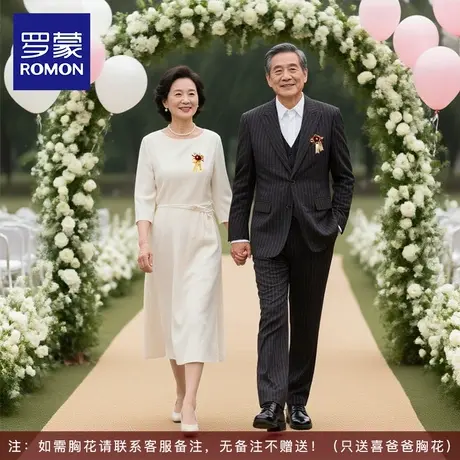 罗蒙男士西服套装2025秋季新款中老年条纹西装喜庆婚礼休闲套装NX图片
