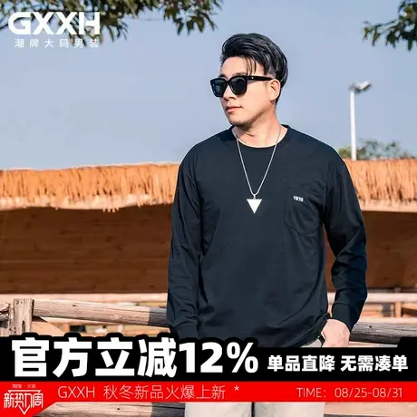 GxxH大码男装2025秋季新品潮流体恤胖子宽松简约款上衣长袖t恤衫商品大图