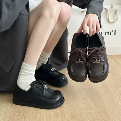 气质系带小皮鞋女2025新款秋季高级小个子时尚乐福鞋增高厚底单鞋商品大图